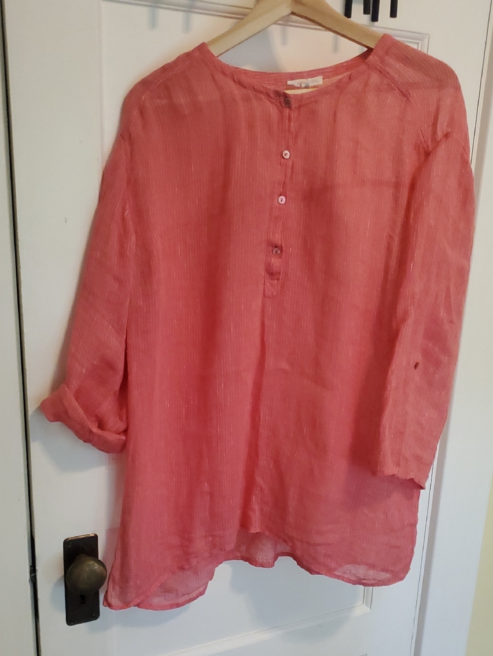 Eileen Fisher Coral Pink Lightweight Button-Front Tunic